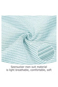 Load image into Gallery viewer, Close-up of aqua-and-white seersucker fabric texture with soft stripes for a comfortable fit.