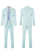 Load image into Gallery viewer, Full front and back view of a men's aqua-and-white striped seersucker blazer set for a cool summer look.