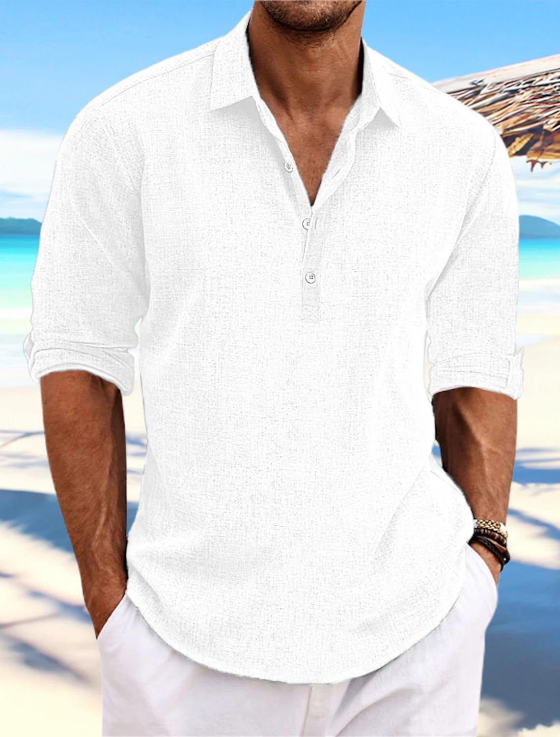 Men’s white linen shirt – lightweight classic top for beach, travel, or casual outings