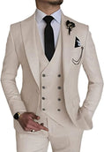 Load image into Gallery viewer, wehilion double breasted suit for men in beige on model