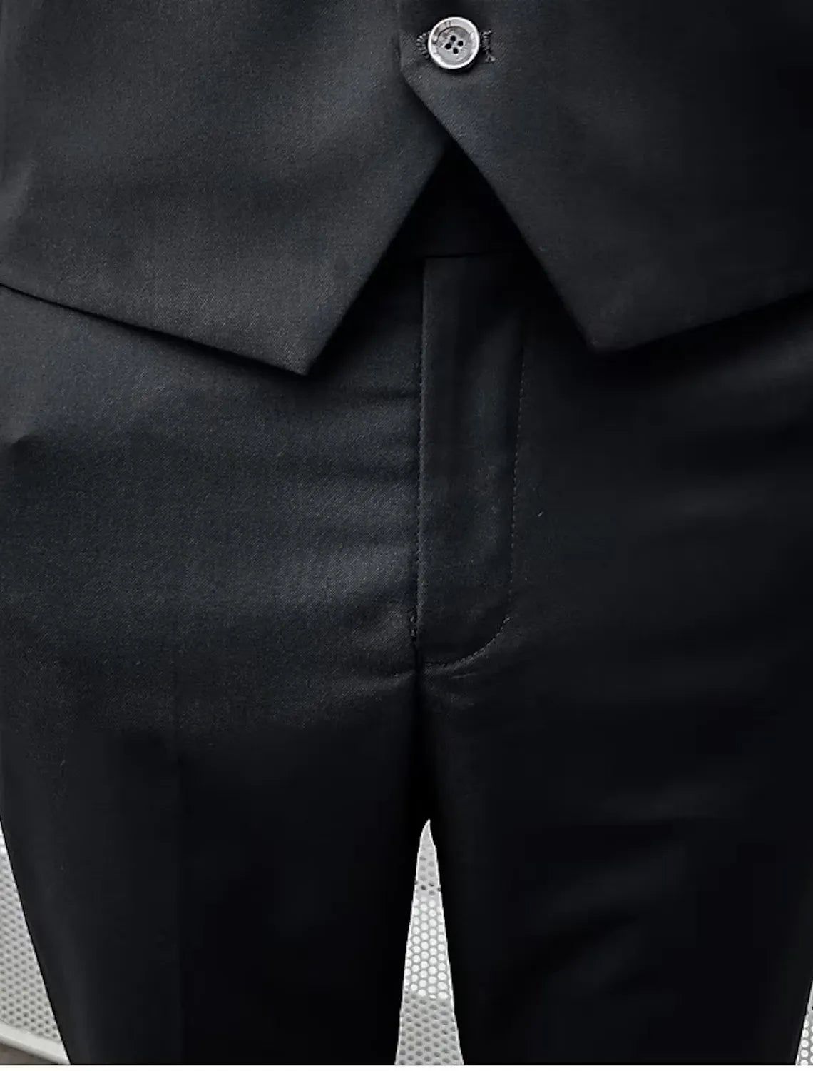 black slim fit 3-piece men's suit - tailored formal business attire with waist dart detail