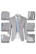 Load image into Gallery viewer, Detail showing seersucker blazer with pockets, lapel, buttons, and breathable texture.