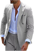 Load image into Gallery viewer, Close-up of a men's black-and-white seersucker suit with a classic notched lapel design.