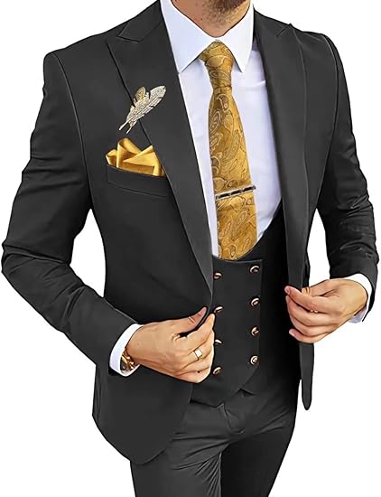 Men’s prom tuxedo suit in black – 3 piece formalwear with tailored fit
