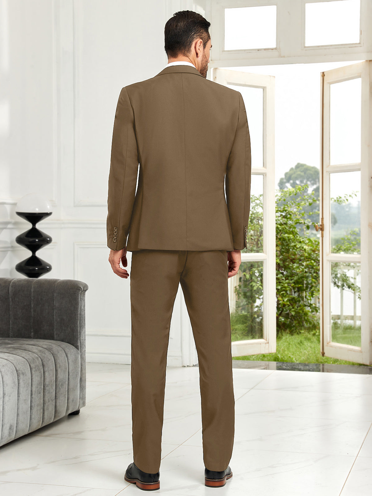 Elegant brown formal suit set for men – blazer, vest, pants for prom or wedding