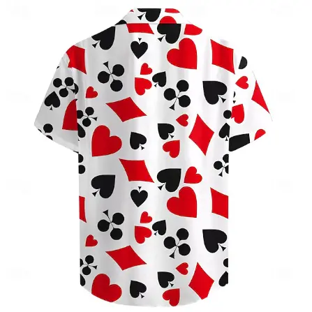 Men's white shirt with red heart and black club symbols – relaxed party casual fit