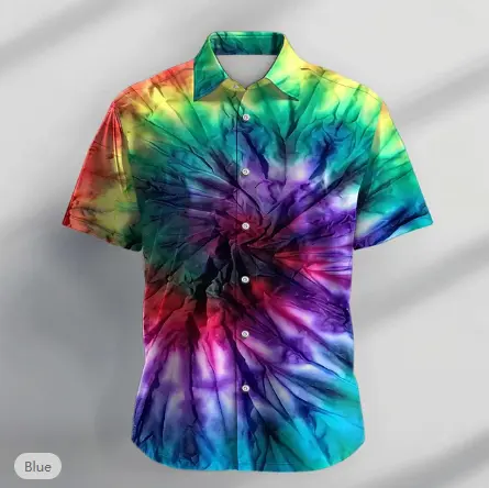 Vibrant multicolor tie dye men's shirt with spiral pattern – summer casual beach style