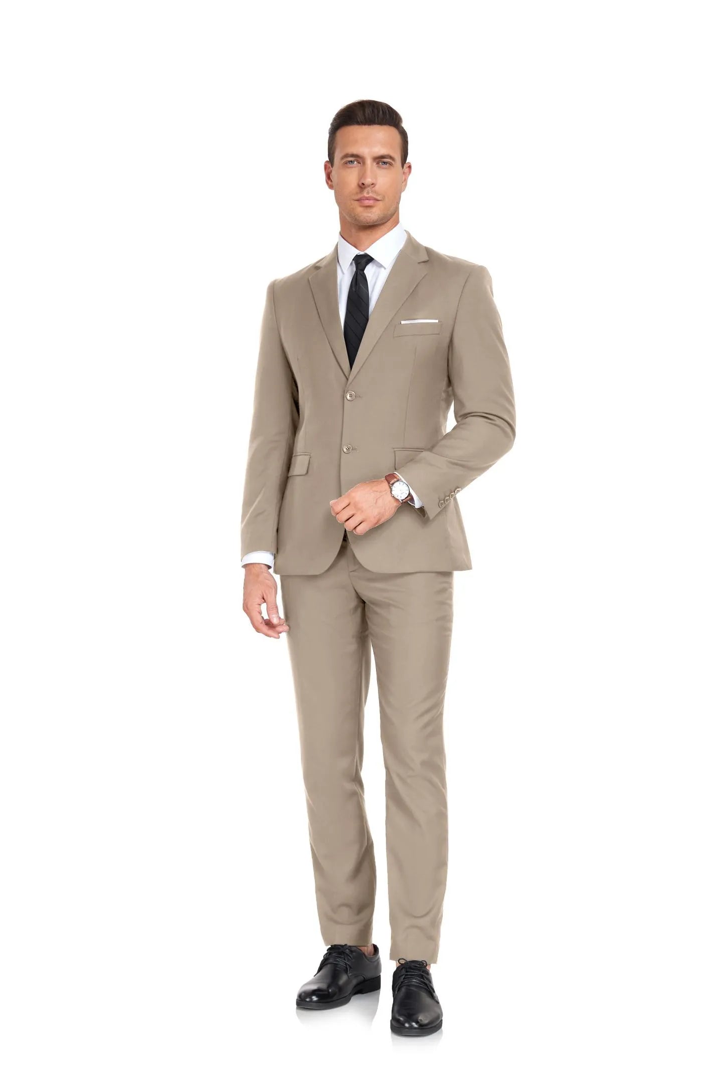 champagne slim fit two button 2 piece men's suit, refined formalwear for weddings or events