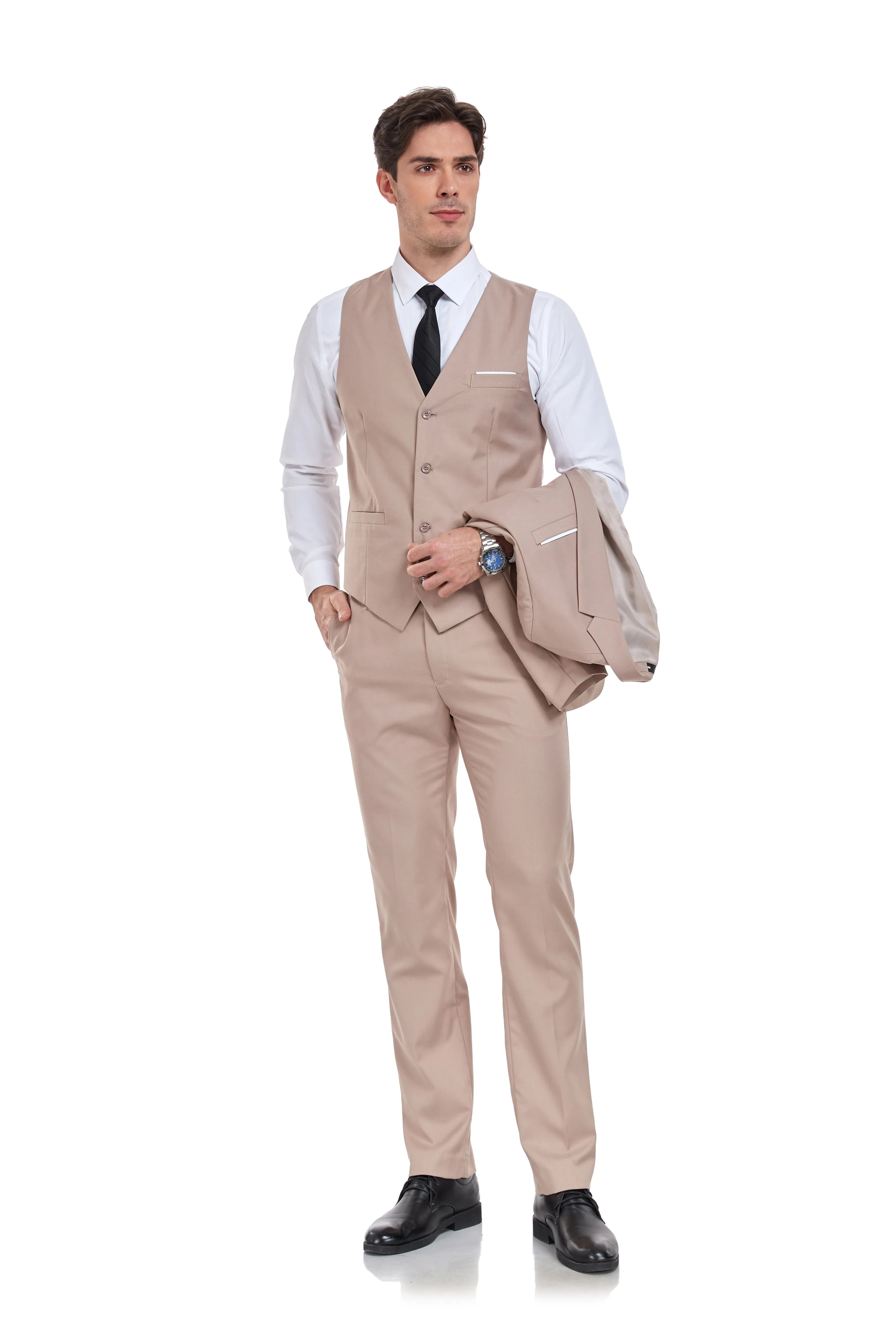 modern slim fit champagne 3 piece men's suit with tailored vest and trousers – groom-ready formal look