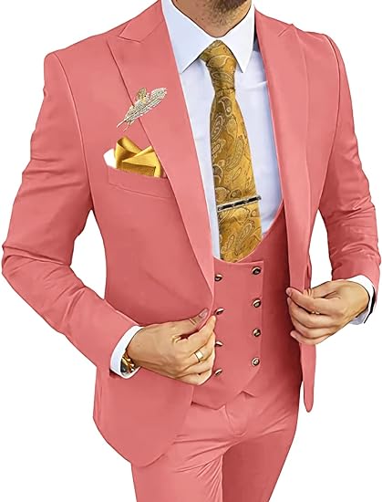 Coral tuxedo suit – men’s 3 piece slim fit prom outfit