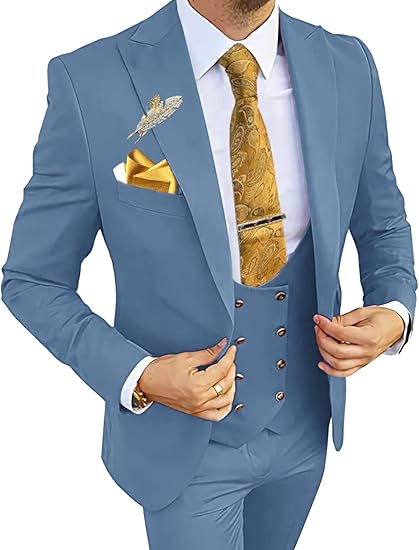 Cyan blue tuxedo for men – slim fit 3 piece prom suit