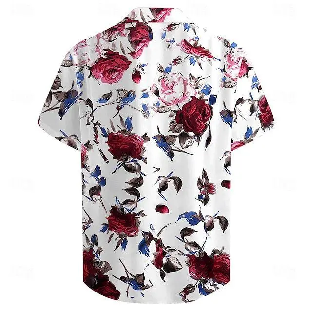 Turndown collar red rose shirt for men – lightweight floral button-up