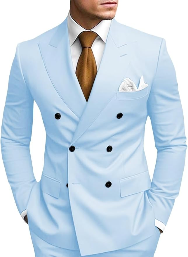 Stylish Light Blue peak lapel 2 piece suit for men – slim fit formal look with white shirt and tie