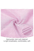 Load image into Gallery viewer, Close-up of dark pink-and-white seersucker fabric texture, featuring soft and breathable stripes.