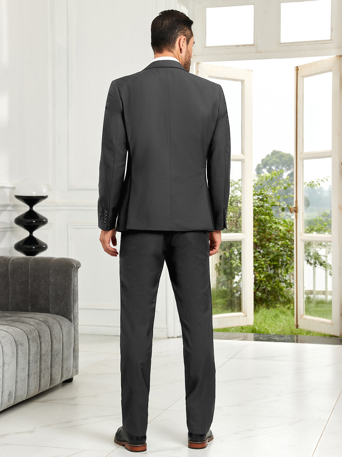 Elegant dark Grey formal suit set for men – blazer, vest, pants for prom or wedding