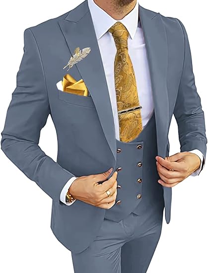 Dusty blue men’s tuxedo – double breasted slim fit 3 piece design
