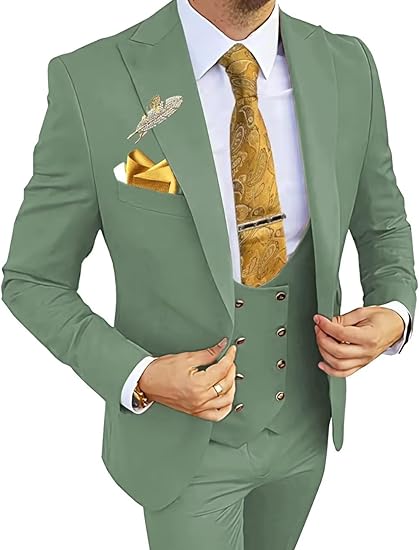 Dusty sage 3 piece tuxedo suit – slim fit double breasted for men