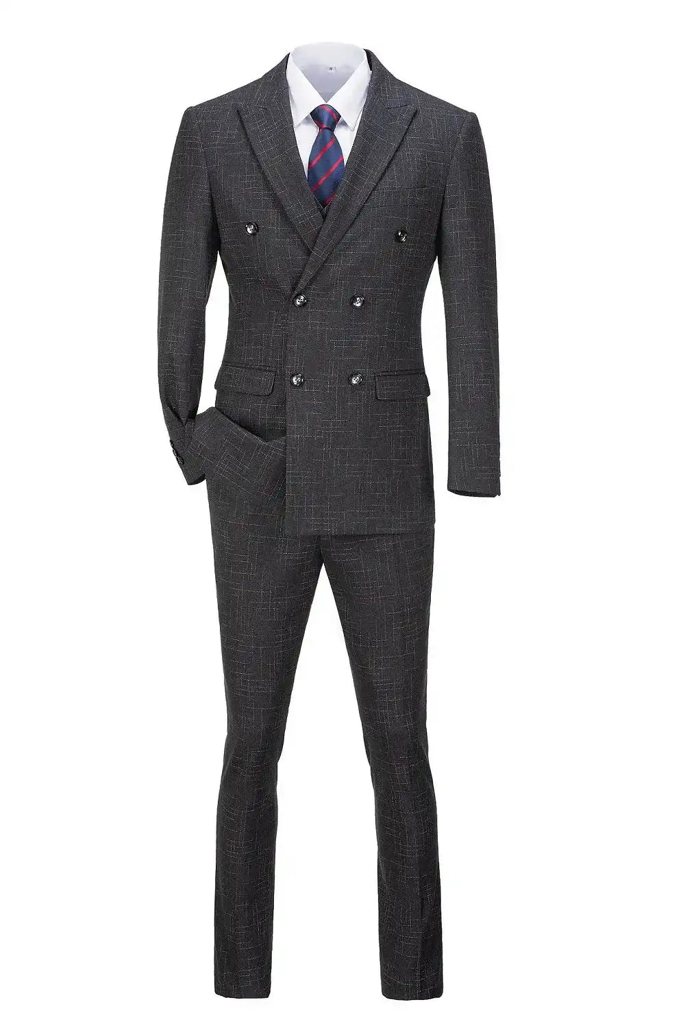 Black grid check men's suit – front view of classic 2 piece formalwear