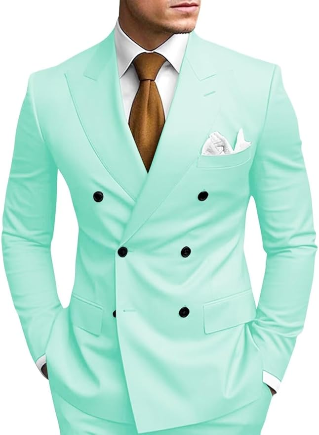 Stylish Mint Green peak lapel 2 piece suit for men – slim fit formal look with white shirt and tie