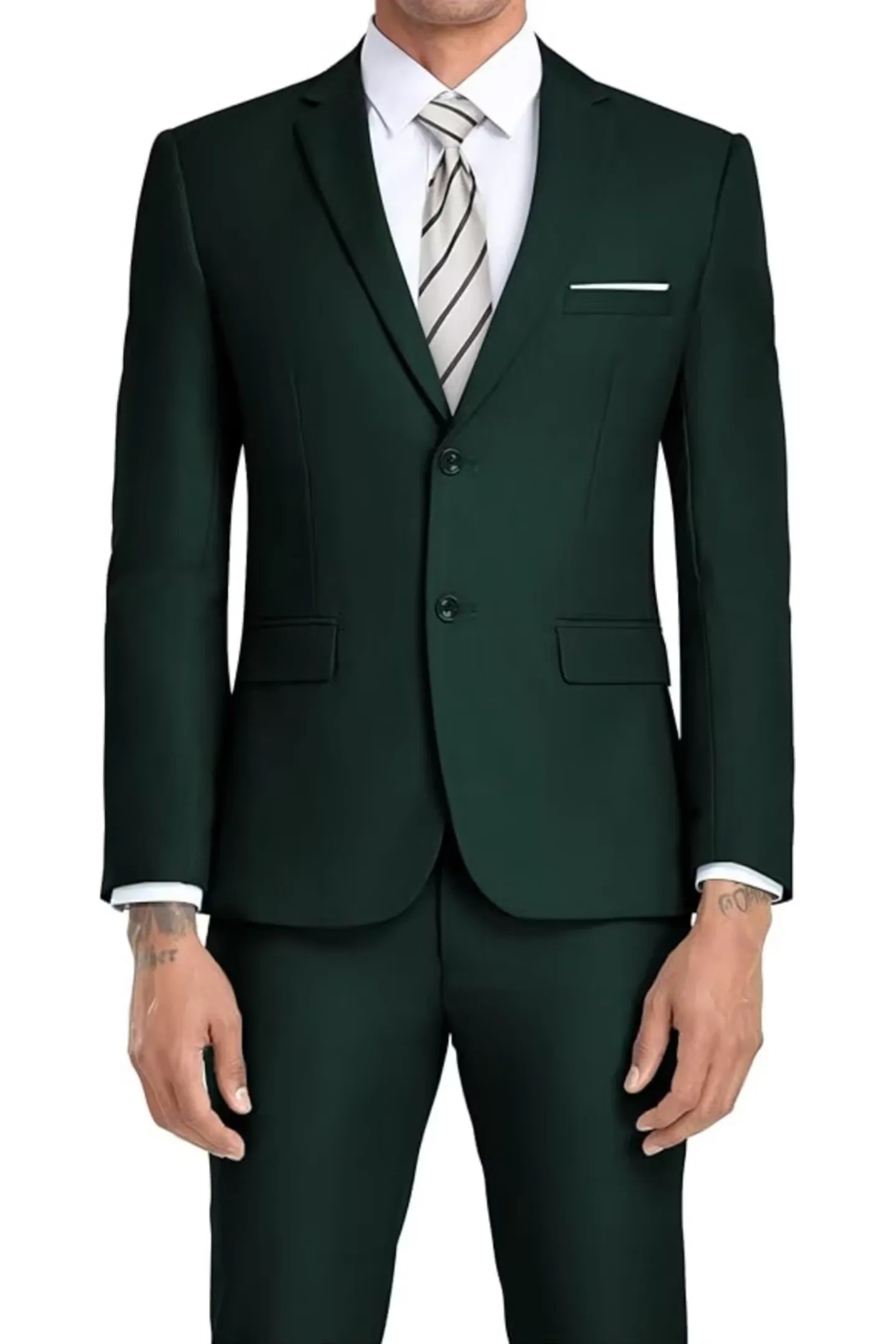 elegant formal dark green men's suit with slim fit jacket and pants – ideal for sophisticated evening events or formal gatherings.