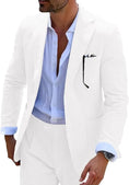 Load image into Gallery viewer, Close-up view of men's full white striped seersucker blazer with tailored design and lapels.