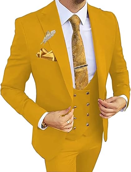 Gold slim fit 3 piece men’s tuxedo – double breasted prom suit