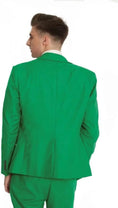 Load image into Gallery viewer, back view of men's green tailored blazer and matching pants – stylish slim fit 3-piece suit for formal occasions