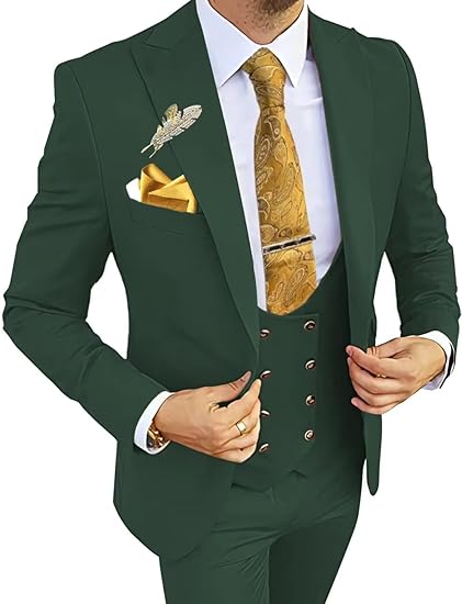 Stylish green double breasted tuxedo suit – men’s 3 piece slim fit for prom