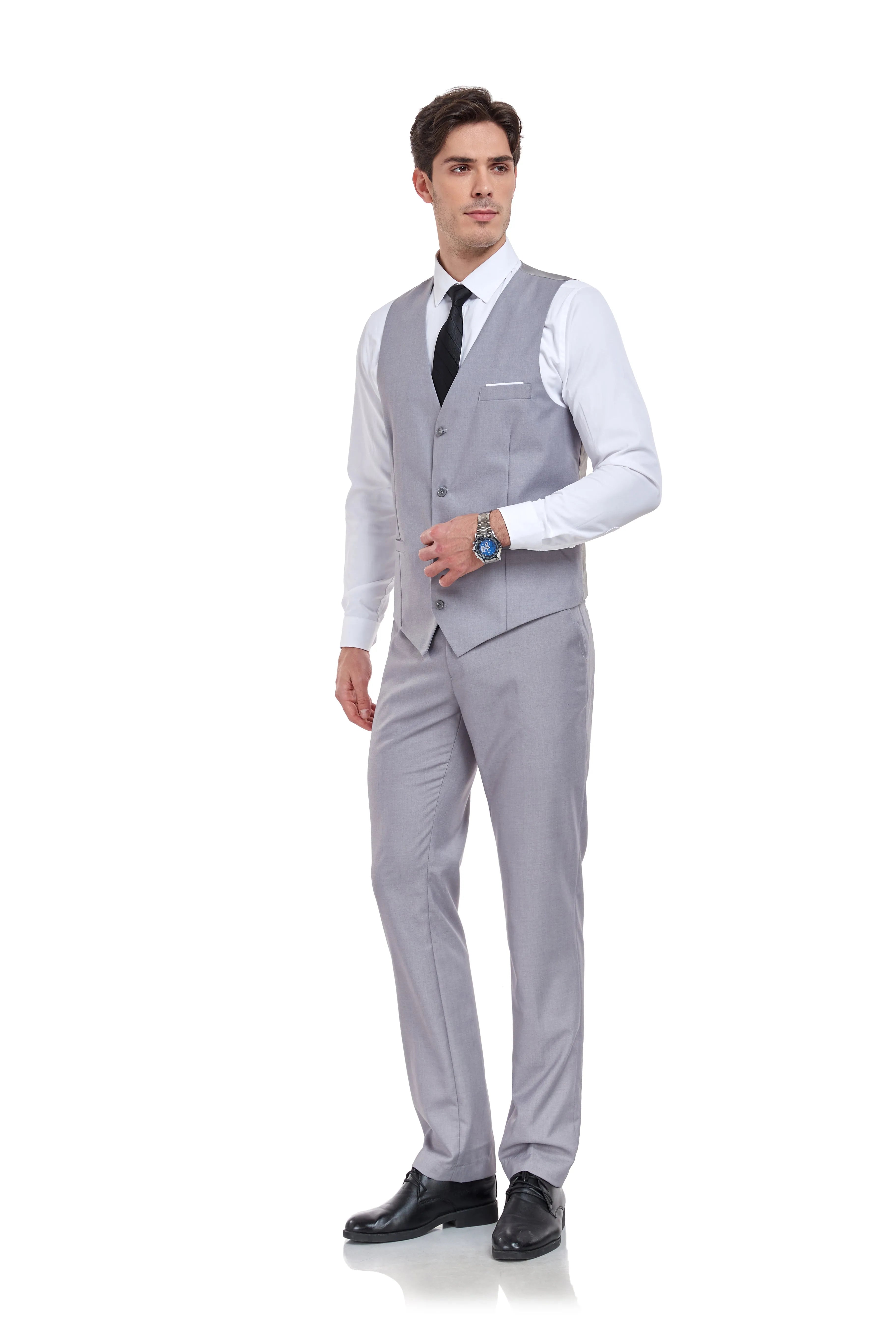 modern slim fit grey 3 piece men's suit with tailored vest and trousers – groom-ready formal look