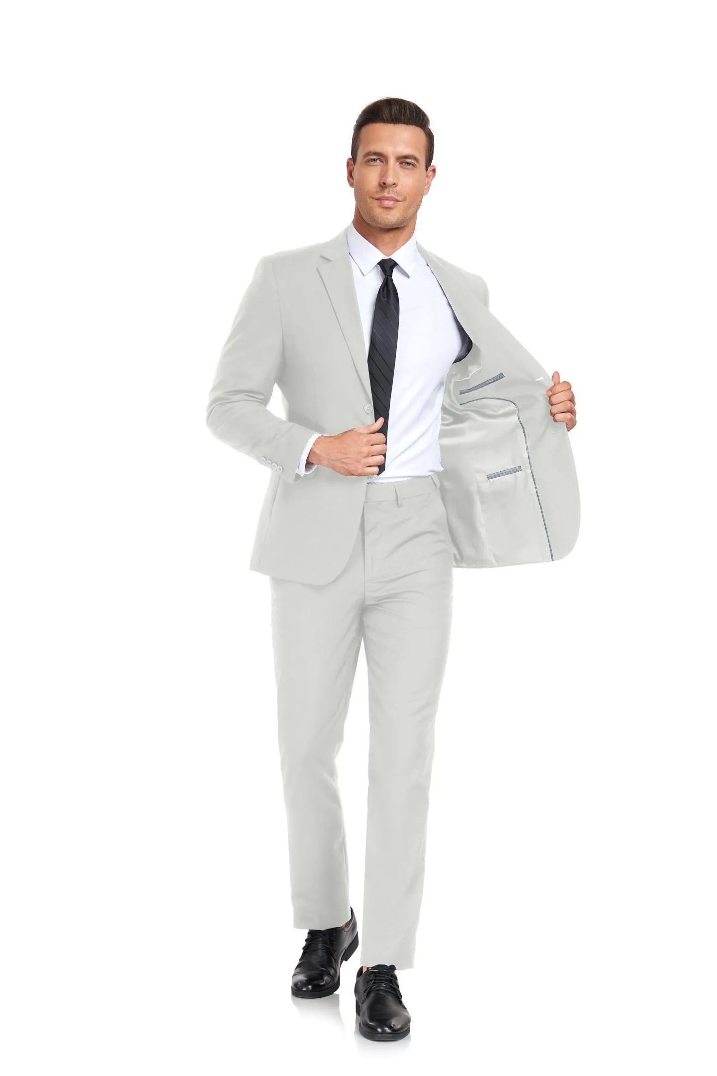 formal ivory men's two button 2 piece suit with sleek silhouette, wedding-ready outfit
