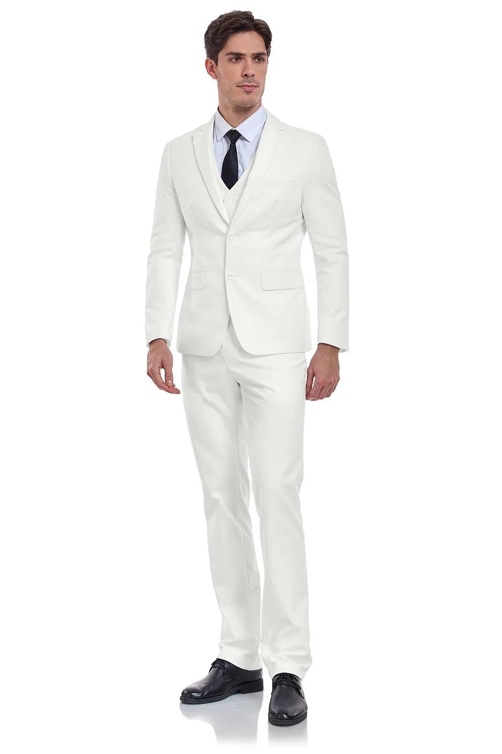 Front view of ivory 3 piece men's suit – slim fit blazer, vest, and trousers for weddings and parties