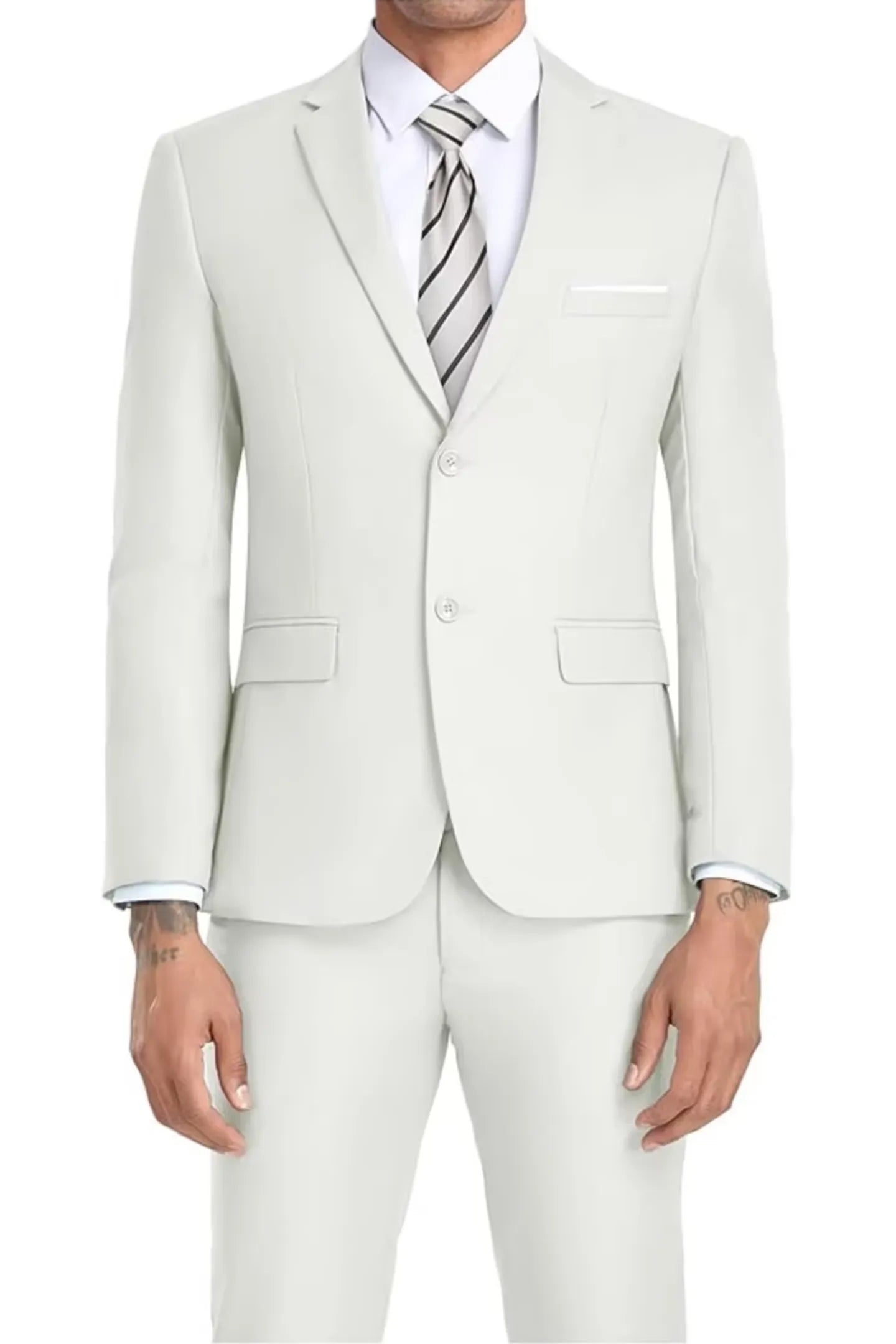 ivory slim fit 2 piece suit for men, offering elegant formalwear suitable for weddings and summer events, creating a stylish and refined look.