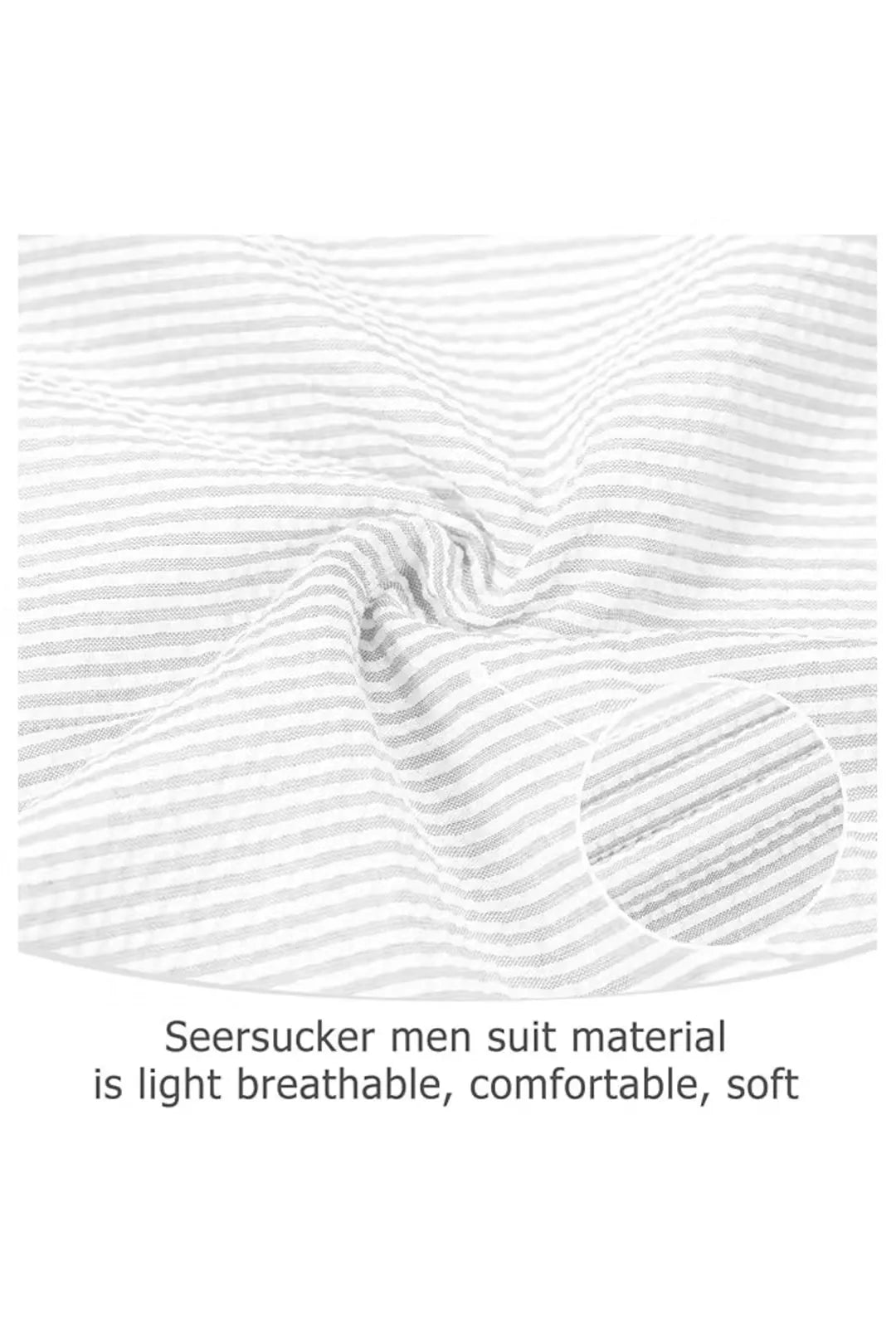 Close-up of ivory white seersucker fabric with soft stripes, offering a breathable summer texture.