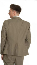 Load image into Gallery viewer, back view of khaki men's double-breasted one-button suit jacket – tailored slim-fit design with matching trousers.
