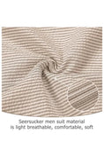 Load image into Gallery viewer, Close-up of khaki-and-white seersucker fabric texture with soft, breathable stripes for ultimate comfort.