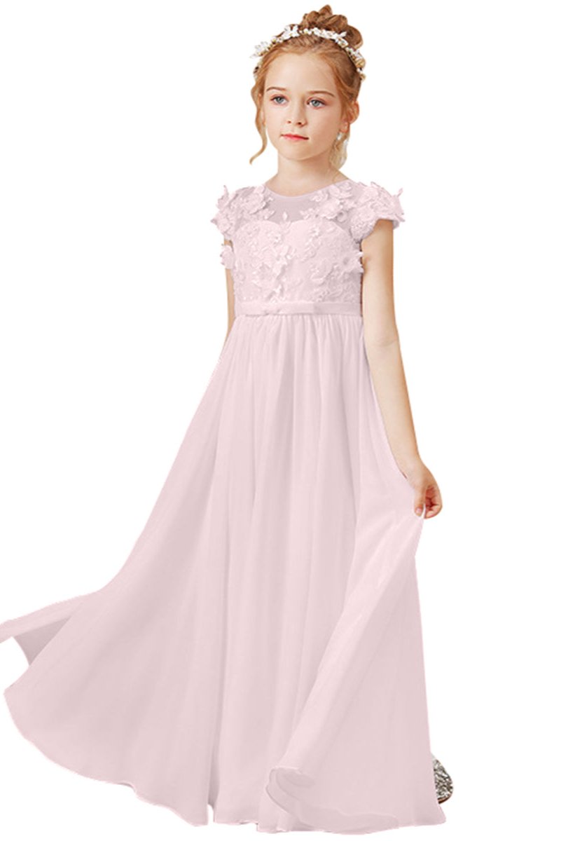 Wehilion flower girl tulle dress in soft pink with floral details and flowing skirt for special occasions