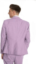 Load image into Gallery viewer, back view of men's lilac formal 3 piece suit – tailored double-breasted design with fitted blazer and trousers