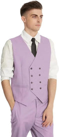 Load image into Gallery viewer, men's lilac formal vest and trousers – double-breasted waistcoat style paired with black tie and white shirt