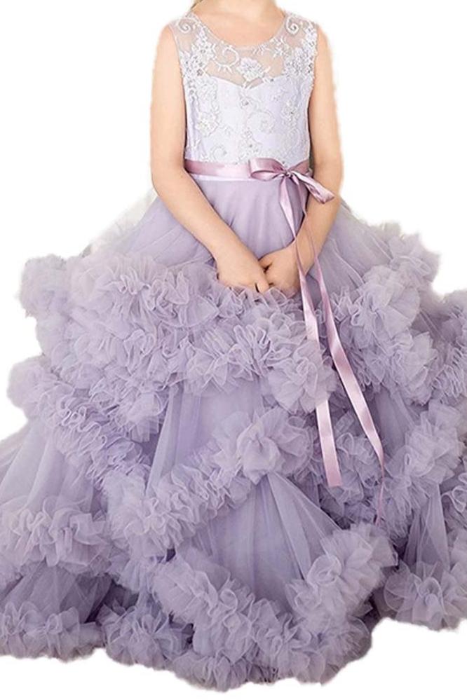 Flower Girl Dresses for Wedding Lace Puffy Pleated Tulle Pageant Princess Gown