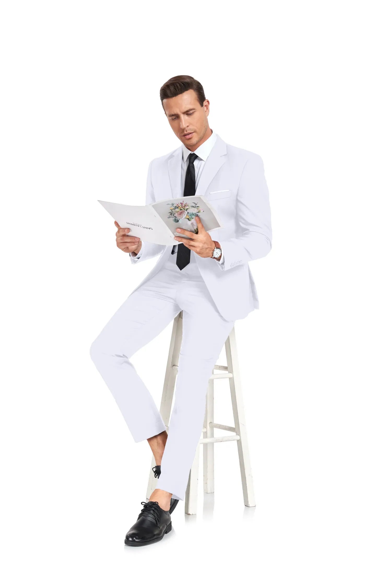 man in white slim fit suit with striped tie – an elegant formal outfit ideal for business, parties, or special occasions.