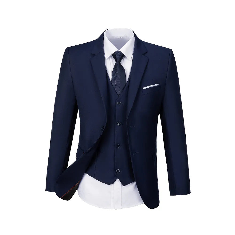Navy 3 piece men's suit – modern slim fit blazer with tie and waistcoat