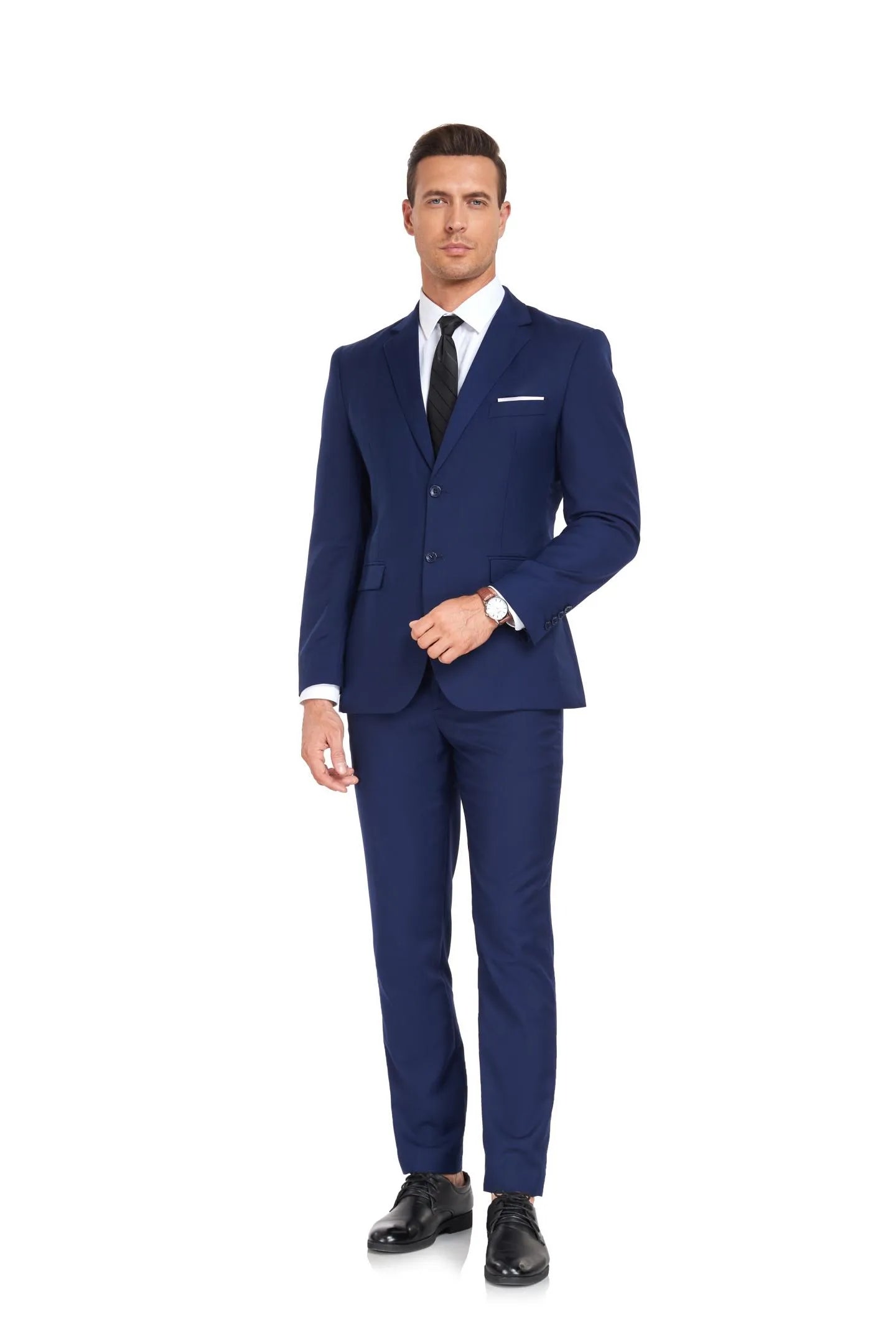 classic navy blue two button 2 piece men's suit, versatile formalwear with timeless appeal