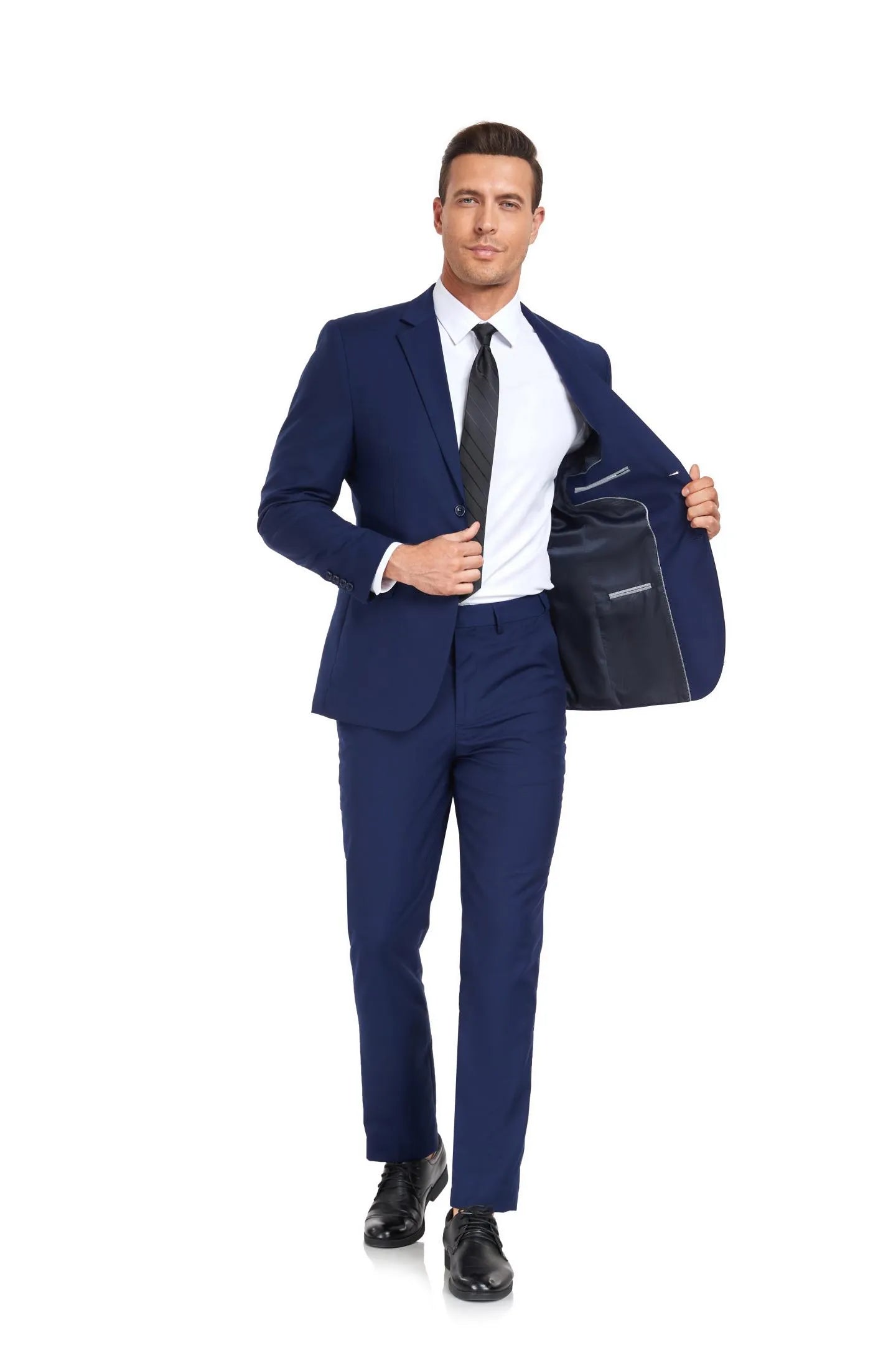 navy blue two button 2 piece men's formal suit, deep color with clean tailored lines