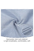 Load image into Gallery viewer, Close-up of navy blue-and-white seersucker fabric with soft, breathable stripes for summer wear.