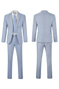 Load image into Gallery viewer, Full front and back view of a men's navy blue-and-white striped seersucker blazer set.