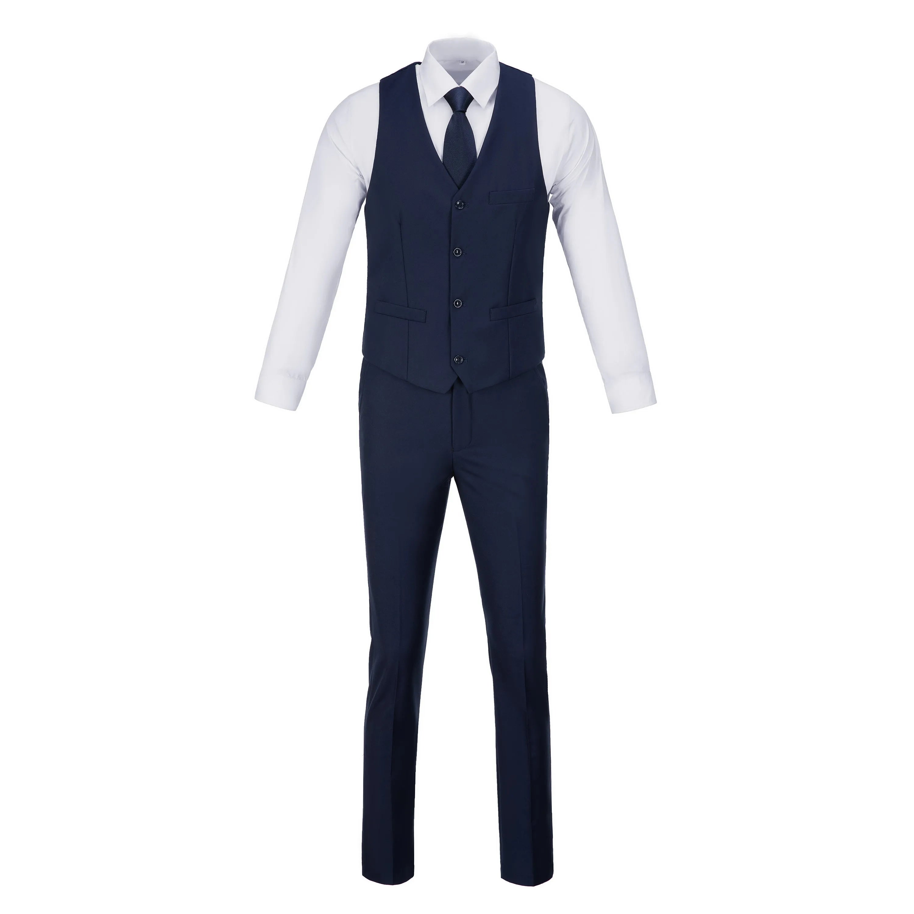 Navy slim fit vest and trousers set for men – part of tailored 3 piece formal suit