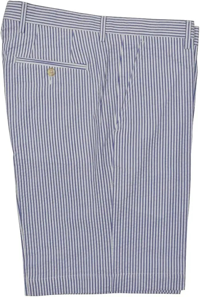 navy seersucker tailored shorts close-up – breathable summer wear for men