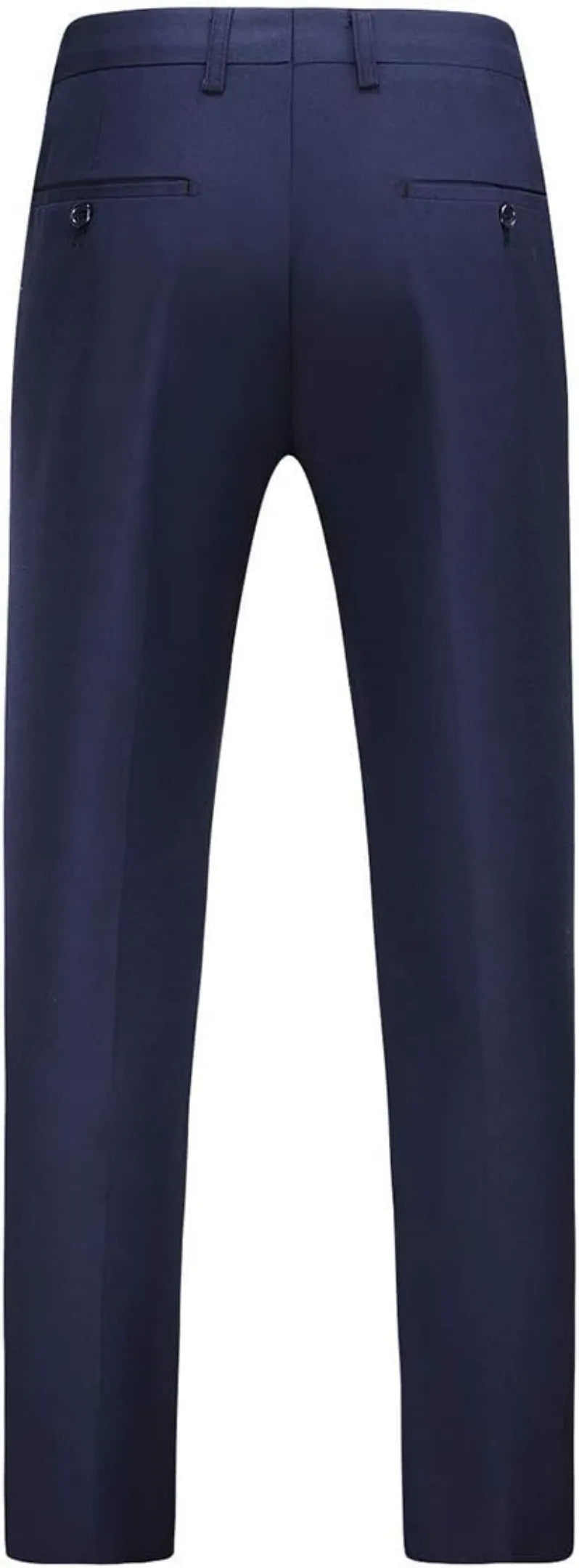 back view of men's navy suit trousers, showcasing a smooth fit and sharp crease, designed for a sophisticated appearance.