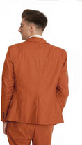 Load image into Gallery viewer, back view of men's orange red blazer from double-breasted one-button 3-piece suit – slim fit formal attire