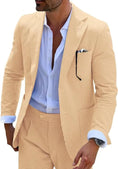 Load image into Gallery viewer, Close-up view of men's orange-and-white striped seersucker blazer with tailored design.